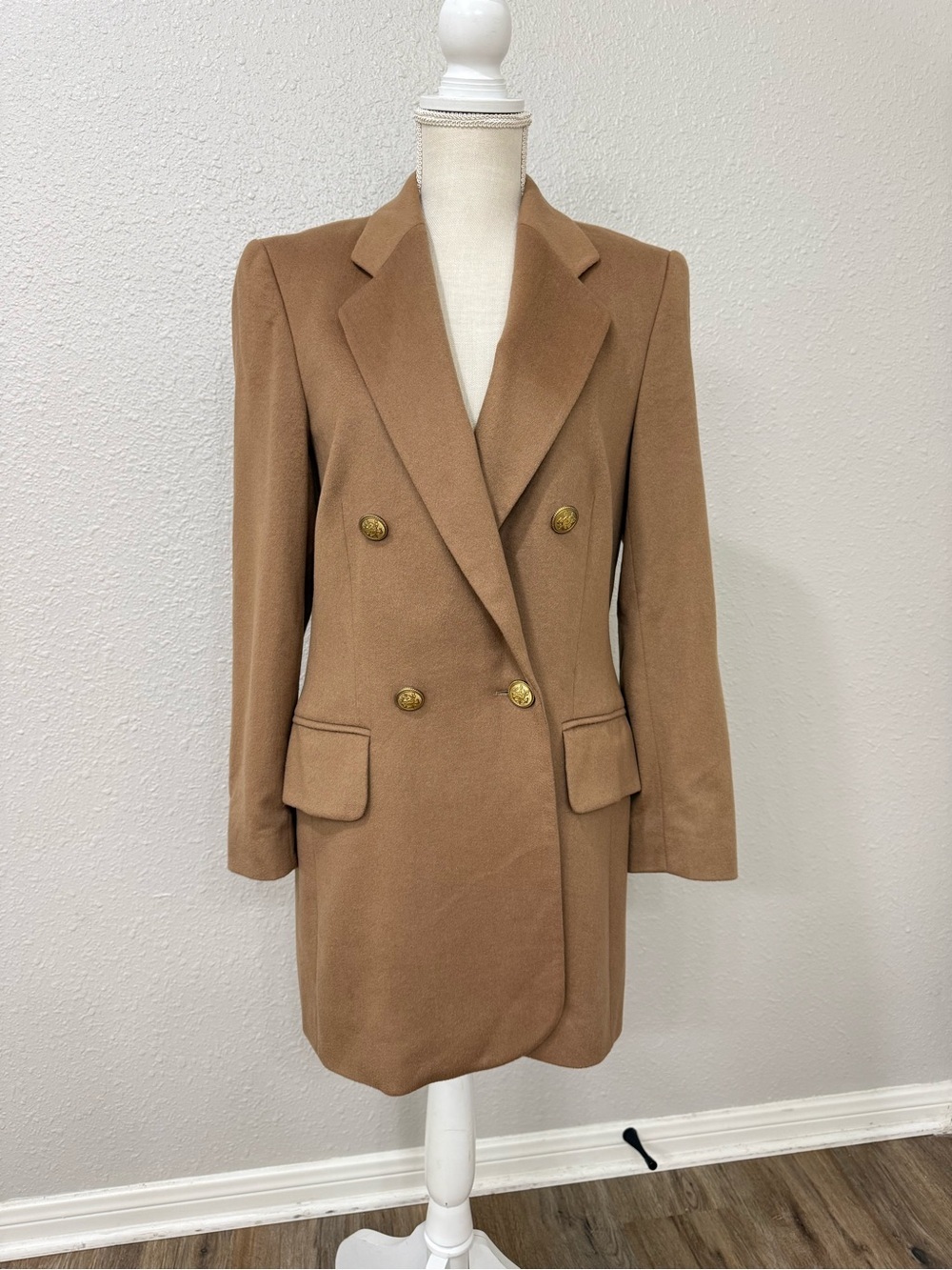 Laurel Classics 100% Cashmere Old Money Longline Blazer Dress Camel Double Breas